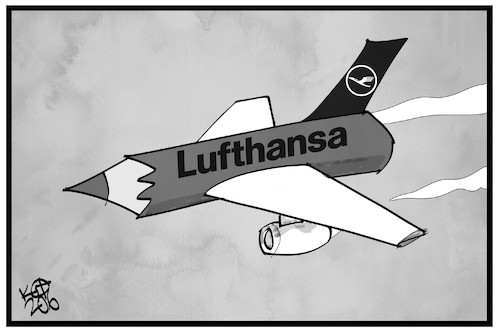 Cartoon: Lufthansa (medium) by Kostas Koufogiorgos tagged karikatur,koufogiorgos,illustration,cartoon,lufthansa,airline,flugzeug,rotstift,sparen,arbeit,wirtschaft,entlassung,fliegen,geld,karikatur,koufogiorgos,illustration,cartoon,lufthansa,airline,flugzeug,rotstift,sparen,arbeit,wirtschaft,entlassung,fliegen,geld