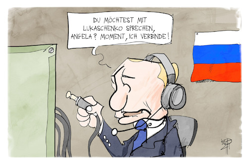 Cartoon: Lukaschenko (medium) by Kostas Koufogiorgos tagged karikatur,koufogiorgos,illustration,cartoon,lukaschenko,putin,telefon,verbindung,aussenpolitik,bilateral,karikatur,koufogiorgos,illustration,cartoon,lukaschenko,putin,telefon,verbindung,aussenpolitik,bilateral