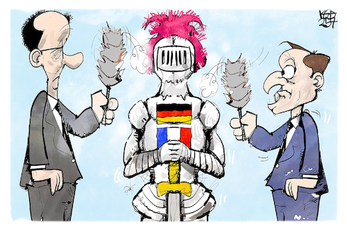 Cartoon: Macron und Merz (medium) by Kostas Koufogiorgos tagged karikatur,koufogiorgos,macron,merz,rüstung,ritter,frankeich,deutschland,karikatur,koufogiorgos,macron,merz,rüstung,ritter,frankeich,deutschland