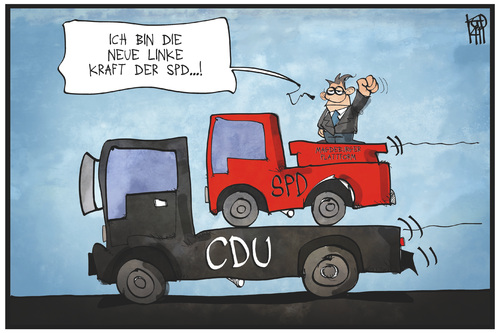 Cartoon: Magdeburger Plattform (medium) by Kostas Koufogiorgos tagged karikatur,koufogiorgos,illustration,cartoon,spd,cdu,groko,regierung,koalition,magdeburger,plattform,auto,politik,partei,karikatur,koufogiorgos,illustration,cartoon,spd,cdu,groko,regierung,koalition,magdeburger,plattform,auto,politik,partei