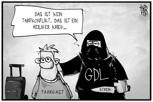 Cartoon: Mailänder Frühstück (medium) by Kostas Koufogiorgos tagged karikatur,koufogiorgos,illustration,cartoon,gdl,terrorist,streik,bahn,heiliger,krieg,passagier,gewerkschaft,arbeitskampf,politik,verkehr,karikatur,koufogiorgos,illustration,cartoon,gdl,terrorist,streik,bahn,heiliger,krieg,passagier,gewerkschaft,arbeitskampf,politik,verkehr