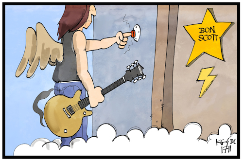 Cartoon: Malcolm Young (medium) by Kostas Koufogiorgos tagged karikatur,koufogiorgos,illustration,cartoon,malcolm,young,acdc,rockband,musiker,bon,scott,heavy,metal,musik,kultur,paradies,himmel,engel,gitarrist,karikatur,koufogiorgos,illustration,cartoon,malcolm,young,acdc,rockband,musiker,bon,scott,heavy,metal,musik,kultur,paradies,himmel,engel,gitarrist