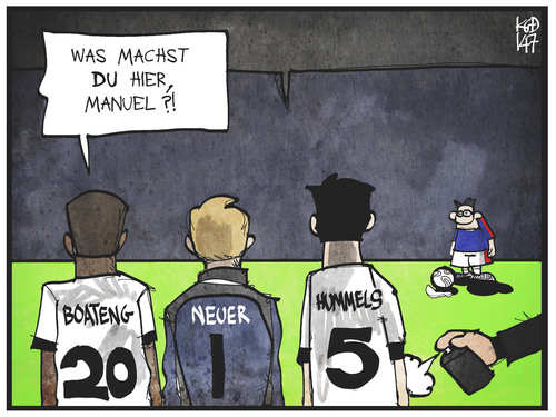 Cartoon: Manuel Neuer (medium) by Kostas Koufogiorgos tagged karikatur,koufogiorgos,illustration,cartoon,neuer,torwart,verteidiger,mauer,freistoss,fussball,wm,sport,dfb,team,boateng,hummels,karikatur,koufogiorgos,illustration,cartoon,neuer,torwart,verteidiger,mauer,freistoss,fussball,wm,sport,dfb,team,boateng,hummels