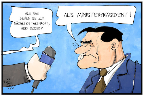 Cartoon: Markus Söder (medium) by Kostas Koufogiorgos tagged karikatur,koufogiorgos,illustration,cartoon,markus,söder,bayern,ministerpräsident,fastnacht,kostüm,verkleidung,reporter,journalist,amt,karikatur,koufogiorgos,illustration,cartoon,markus,söder,bayern,ministerpräsident,fastnacht,kostüm,verkleidung,reporter,journalist,amt