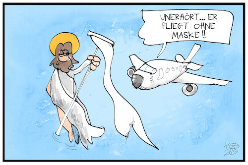 Cartoon: Maskenpflicht beim Fliegen (medium) by Kostas Koufogiorgos tagged karikatur,koufogiorgos,illustration,cartoon,fliegen,maske,himmelfahrt,jesus,christus,feiertag,christentum,maskenpflicht,corona,pandemie,karikatur,koufogiorgos,illustration,cartoon,fliegen,maske,himmelfahrt,jesus,christus,feiertag,christentum,maskenpflicht,corona,pandemie