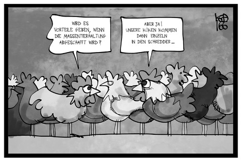 Cartoon: Massentierhaltung (medium) by Kostas Koufogiorgos tagged karikatur,koufogiorgos,illustration,cartoon,massentierhaltung,huehner,huehnerstall,küken,schreddern,tierschutz,landwirtschaft,karikatur,koufogiorgos,illustration,cartoon,massentierhaltung,huehner,huehnerstall,küken,schreddern,tierschutz,landwirtschaft