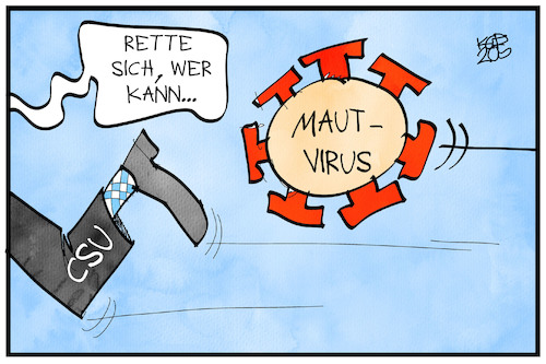 Cartoon: Maut-Virus (medium) by Kostas Koufogiorgos tagged karikatur,koufogiorgos,illustration,cartoon,maut,untersuchungsausschuss,csu,virus,jagd,bayern,politik,verkehr,karikatur,koufogiorgos,illustration,cartoon,maut,untersuchungsausschuss,csu,virus,jagd,bayern,politik,verkehr