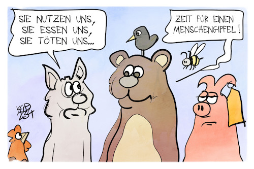 Cartoon: Menschengipfel (medium) by Kostas Koufogiorgos tagged karikatur,koufogiorgos,wolfsgipfel,wolf,mensch,karikatur,koufogiorgos,wolfsgipfel,wolf,mensch