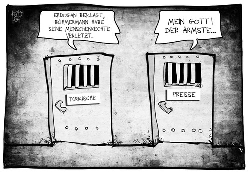 Cartoon: Menschenrechte (medium) by Kostas Koufogiorgos tagged karikatur,koufogiorgos,illustration,cartoon,menschenrecht,erdogan,tuerkei,boehmermann,gefängnis,pressefreiheit,strafe,anzeige,karikatur,koufogiorgos,illustration,cartoon,menschenrecht,erdogan,tuerkei,boehmermann,gefängnis,pressefreiheit,strafe,anzeige