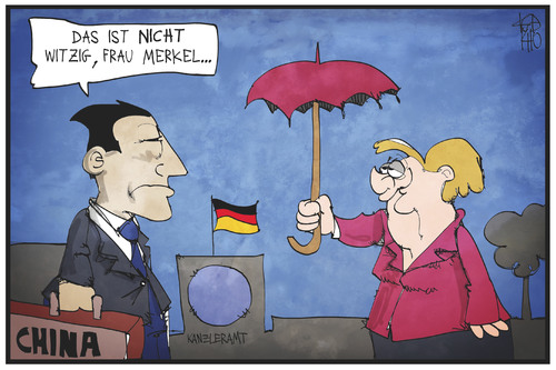 Cartoon: Merkel und Li (medium) by Kostas Koufogiorgos tagged koufogiorgos,illustration,cartoon,karikatur,li,merkel,staatsbesuch,kanzleramt,china,regenschirm,revolution,hongkong,regierungskonsultation,politik,koufogiorgos,illustration,cartoon,karikatur,li,merkel,staatsbesuch,kanzleramt,china,regenschirm,revolution,hongkong,regierungskonsultation,politik