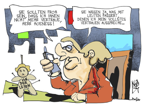Cartoon: Merkels Vertrauen (medium) by Kostas Koufogiorgos tagged merkel,von,der,leyen,voodoo,hoeneß,vertrauen,rücktritt,frauenquote,cdu,karikatur,koufogiorgos,merkel,von,der,leyen,voodoo,hoeneß,vertrauen,rücktritt,frauenquote,cdu,karikatur,koufogiorgos