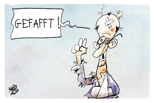Cartoon: Merz hat es geschafft (medium) by Kostas Koufogiorgos tagged karikatur,koufogiorgos,bundeskanzler,sieg,angeschlagen,merz,karikatur,koufogiorgos,bundeskanzler,sieg,angeschlagen,merz