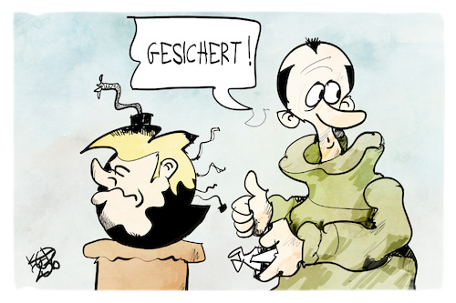 Cartoon: Merz und Trump (medium) by Kostas Koufogiorgos tagged karikatur,koufogiorgos,merz,trump,gesichert,bombe,räumdienst,bombenentschärfer,karikatur,koufogiorgos,merz,trump,gesichert,bombe,räumdienst,bombenentschärfer