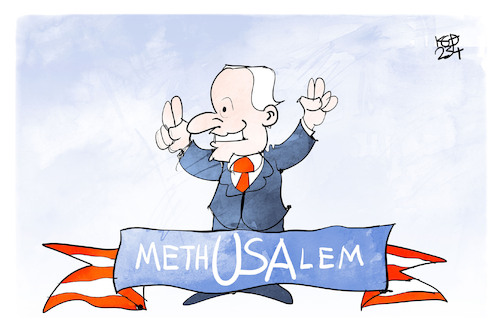 Cartoon: MethUSAlem (medium) by Kostas Koufogiorgos tagged karikatur,koufogiorgos,biden,amtszeit,methusalem,usa,karikatur,koufogiorgos,biden,amtszeit,methusalem,usa