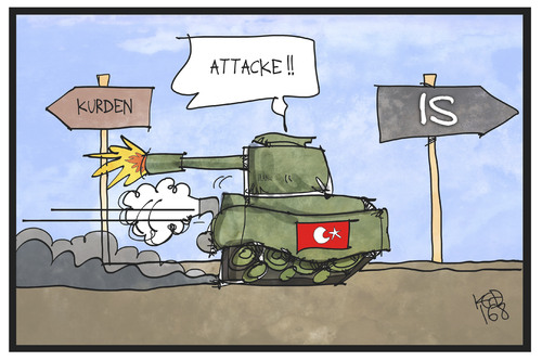 Cartoon: Militäroffensive Türkei (medium) by Kostas Koufogiorgos tagged karikatur,koufogiorgos,illustration,cartoon,tuerkei,syrien,is,kurden,angriff,panzer,kampftruppe,militär,offensive,krieg,konflikt,karikatur,koufogiorgos,illustration,cartoon,tuerkei,syrien,is,kurden,angriff,panzer,kampftruppe,militär,offensive,krieg,konflikt