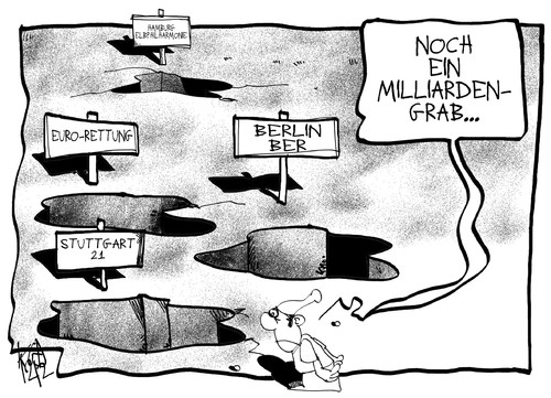 Cartoon: Milliardengräber (medium) by Kostas Koufogiorgos tagged berlin,ber,flughafen,stuttgart,21,bahnhof,griechenland,euro,schulden,krise,hamburg,elbphilharmonie,geld,kosten,bahn,michel,karikaturen,kostas,koufogiorgos,berlin,ber,flughafen,stuttgart,21,bahnhof,griechenland,euro,schulden,krise,hamburg,elbphilharmonie,geld,kosten,bahn,michel,karikaturen,kostas,koufogiorgos