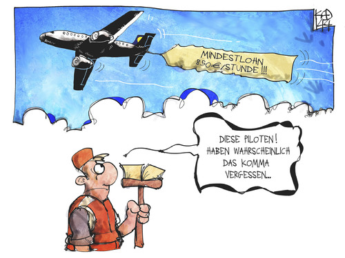 Cartoon: Mindestlohn (medium) by Kostas Koufogiorgos tagged karikatur,koufogiorgos,illustration,cartoon,mindestlohn,geld,lohn,gehalt,piloten,flugzeug,arbeit,streik,niedriglohn,politik,karikatur,koufogiorgos,illustration,cartoon,mindestlohn,geld,lohn,gehalt,piloten,flugzeug,arbeit,streik,niedriglohn,politik