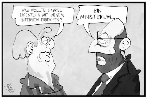 Cartoon: Minister Gabriel (medium) by Kostas Koufogiorgos tagged karikatur,koufogiorgos,illustration,cartoon,gabriel,ministerium,schulz,merkel,interview,karikatur,koufogiorgos,illustration,cartoon,gabriel,ministerium,schulz,merkel,interview