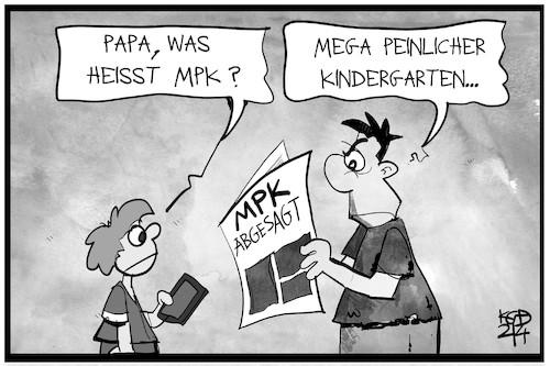 Cartoon: MPK (medium) by Kostas Koufogiorgos tagged karikatur,koufogiorgos,illustration,cartoon,mpk,kindergarten,kind,vater,michel,politik,versagen,peinlich,corona,gipfel,karikatur,koufogiorgos,illustration,cartoon,mpk,kindergarten,kind,vater,michel,politik,versagen,peinlich,corona,gipfel