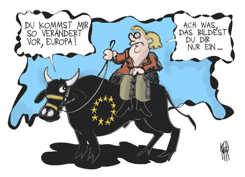 Cartoon: Mrs. Europa (medium) by Kostas Koufogiorgos tagged europa,deutschland,rolle,europe,role,leading,germany,krise,euro,führungsrolle,leadership,crisis,zeit,führungsanspruchschulden,stier,merkel,eu,europaeische,union,waehrung,wirtschaft,politik,karikatur,kostas,koufogiorgos,euro,schulden,krise,merkel,europa