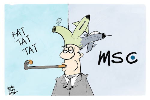 Cartoon: MSC im Feiermodus (medium) by Kostas Koufogiorgos tagged karikatur,koufogiorgos,msc,karneval,rüstungsindustrie,rakete,waffen,sicherheitskonferenz,karikatur,koufogiorgos,msc,karneval,rüstungsindustrie,rakete,waffen,sicherheitskonferenz