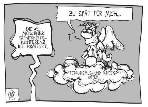 Cartoon: Münchner Sicherheitskonferenz (medium) by Kostas Koufogiorgos tagged illustration,karikatur,cartoon,koufogiorgos,msc,münchen,sicherheitskonferenz,terrorismus,krieg,opfer,tod,himmel,wolke,politik,illustration,karikatur,cartoon,koufogiorgos,msc,münchen,sicherheitskonferenz,terrorismus,krieg,opfer,tod,himmel,wolke,politik