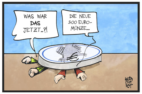 Cartoon: Münzgeld (medium) by Kostas Koufogiorgos tagged karikatur,koufogiorgos,illustration,cartoon,muenze,geld,euro,waehrung,gewicht,erschlagen,wirtschaft,kleingeld,hartgeld,münzgeld,karikatur,koufogiorgos,illustration,cartoon,muenze,geld,euro,waehrung,gewicht,erschlagen,wirtschaft,kleingeld,hartgeld,münzgeld