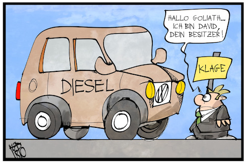 Cartoon: Musterfeststellungsklage (medium) by Kostas Koufogiorgos tagged karikatur,koufogiorgos,illustration,cartoon,musterfeststellungsklage,diesel,dieselgate,david,goliath,auto,kampf,verbraucher,kunde,justiz,rechtsstreit,karikatur,koufogiorgos,illustration,cartoon,musterfeststellungsklage,diesel,dieselgate,david,goliath,auto,kampf,verbraucher,kunde,justiz,rechtsstreit