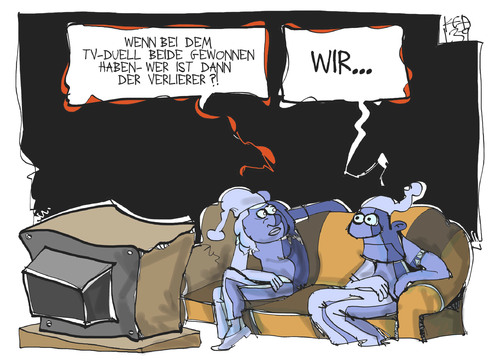 Cartoon: Nach dem TV-Duell (medium) by Kostas Koufogiorgos tagged merkel,steinbrück,tv,duell,fernsehen,medien,michel,gewinner,verlierer,karikatur,koufogiorgos,wahl,bundestagswahl,merkel,steinbrück,tv,duell,fernsehen,medien,michel,gewinner,verlierer,karikatur,koufogiorgos,wahl,bundestagswahl