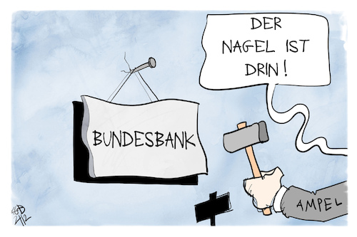 Cartoon: Nagel wird neuer Chef der Bundes (medium) by Kostas Koufogiorgos tagged karikatur,koufogiorgos,illustration,cartoon,nagel,bundesbank,chef,karikatur,koufogiorgos,illustration,cartoon,nagel,bundesbank,chef