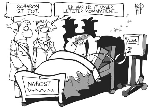 Cartoon: Nahost-Friedensprozess (medium) by Kostas Koufogiorgos tagged nahost,frieden,scharon,koma,israel,politik,karikatur,illustration,cartoon,koufogiorgos,nahost,frieden,scharon,koma,israel,politik,karikatur,illustration,cartoon,koufogiorgos