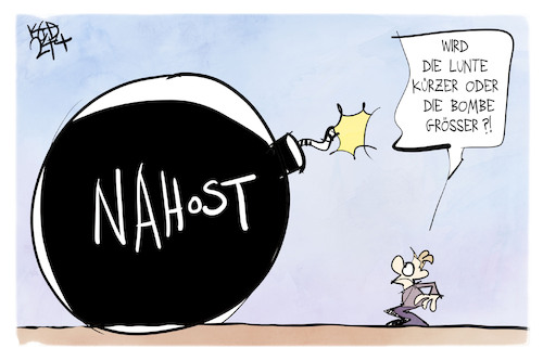 Cartoon: Nahost-Krieg (medium) by Kostas Koufogiorgos tagged karikatur,koufogiorgos,nahost,bombe,lunte,krieg,karikatur,koufogiorgos,nahost,bombe,lunte,krieg