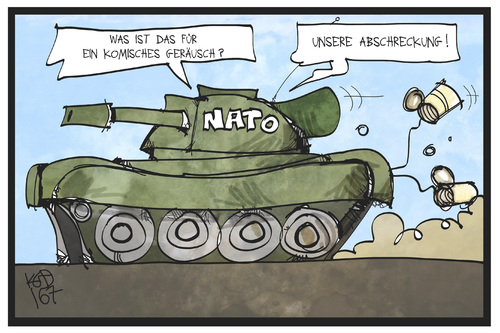 Cartoon: NATO-Gipfel (medium) by Kostas Koufogiorgos tagged karikatur,koufogiorgos,illustration,cartoon,russland,nato,militär,pakt,bündnis,panzer,abschreckung,armee,konflikt,karikatur,koufogiorgos,illustration,cartoon,russland,nato,militär,pakt,bündnis,panzer,abschreckung,armee,konflikt