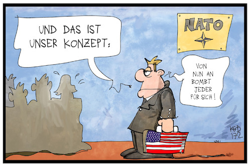 Cartoon: NATO (medium) by Kostas Koufogiorgos tagged karikatur,koufogiorgos,illustration,cartoon,nato,transatlantik,bündnis,bombe,verteidigung,militär,sicherheit,politik,karikatur,koufogiorgos,illustration,cartoon,nato,transatlantik,bündnis,bombe,verteidigung,militär,sicherheit,politik