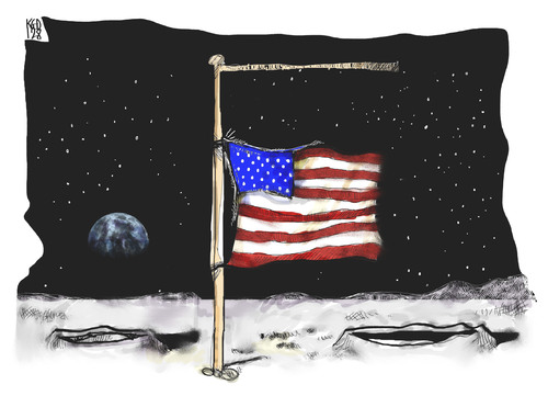 Cartoon: Neil Armstrong (medium) by Kostas Koufogiorgos tagged koufogiorgos,kostas,karikatur,nasa,astronaut,flag,space,moon,halbmast,flagge,usa,armstrong,neil,mond,mond,neil,armstrong,usa,flagge,halbmast,karikatur,kostas,koufogiorgos