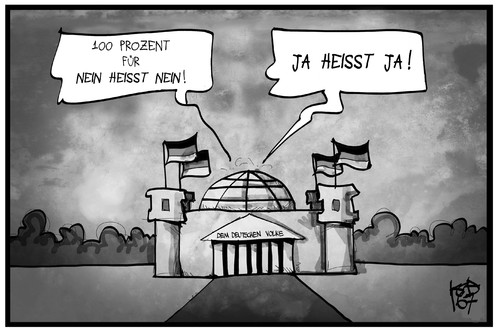 Cartoon: Nein heißt Nein (medium) by Kostas Koufogiorgos tagged karikatur,koufogiorgos,illustration,cartoon,nein,ja,abstimmung,bundestag,sexualstrafrecht,demokratie,gesetz,karikatur,koufogiorgos,illustration,cartoon,nein,ja,abstimmung,bundestag,sexualstrafrecht,demokratie,gesetz