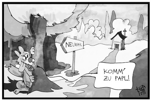 Cartoon: Neuwahlen (medium) by Kostas Koufogiorgos tagged karikatur,koufogiorgos,illustration,cartoon,neuwahlen,jamaika,sondierung,afd,wolf,partei,politik,demokratie,karikatur,koufogiorgos,illustration,cartoon,neuwahlen,jamaika,sondierung,afd,wolf,partei,politik,demokratie