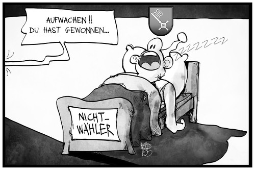 Cartoon: Nichtwähler (medium) by Kostas Koufogiorgos tagged karikaturen,illustration,cartoon,koufogiorgos,nichtwähler,bett,schlaf,wahl,wahlsieger,demokratie,beteiligung,teilhabe,politik,bremen,karikaturen,illustration,cartoon,koufogiorgos,nichtwähler,bett,schlaf,wahl,wahlsieger,demokratie,beteiligung,teilhabe,politik,bremen