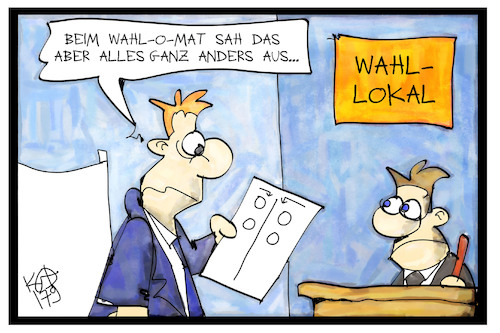 Cartoon: Wahlomat (medium) by Kostas Koufogiorgos tagged karikatur,koufogiorgos,illustration,cartoon,wahlomat,wahl,bundestagswahl,wahllokal,karikatur,koufogiorgos,illustration,cartoon,nichtwaehler,wahl,bundestagswahl,populist,rechtsradikal,michel,stimme,stimmabgabe,langeweile