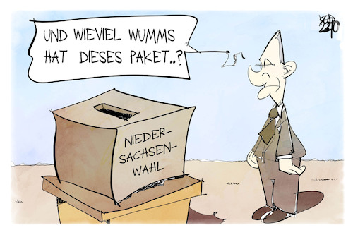 Cartoon: Niedersachsenwahl (medium) by Kostas Koufogiorgos tagged karikatur,koufogiorgos,niedersachsen,wahl,landtagswahl,wumms,scholz,karikatur,koufogiorgos,niedersachsen,wahl,landtagswahl,wumms,scholz