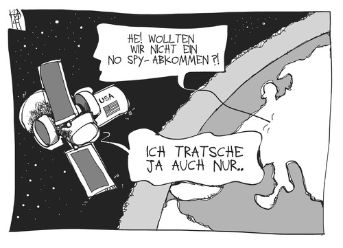 Cartoon: No Spy-Abkommen (medium) by Kostas Koufogiorgos tagged no,spy,usa,satellit,deutschland,spionage,nsa,prism,abhörskandal,erde,planet,weltraum,tratsch,weltall,karikatur,illustration,koufogiorgos,politik,cartoon,no,spy,usa,satellit,deutschland,spionage,nsa,prism,abhörskandal,erde,planet,weltraum,tratsch,weltall,karikatur,illustration,koufogiorgos,politik,cartoon