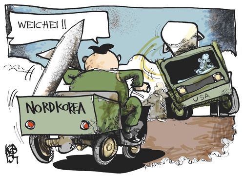 Cartoon: Nordkorea-USA (medium) by Kostas Koufogiorgos tagged usa,nordkorea,kim,jon,un,obama,rakete,atomwaffen,krieg,konflikt,korea,raketentest,rüstung,karikatur,kostas,koufogiorgos,usa,nordkorea,kim,jon,un,obama,rakete,atomwaffen,krieg,konflikt,korea,raketentest,rüstung,karikatur,kostas,koufogiorgos