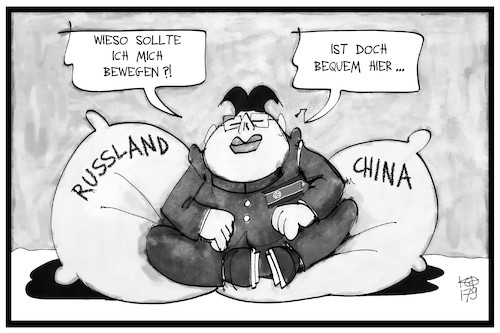 Cartoon: Nordkorea (medium) by Kostas Koufogiorgos tagged karikatur,koufogiorgos,illustration,cartoon,nordkorea,sanktion,china,russland,konflikt,karikatur,koufogiorgos,illustration,cartoon,nordkorea,sanktion,china,russland,konflikt