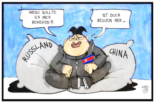 Cartoon: Nordkorea (medium) by Kostas Koufogiorgos tagged karikatur,koufogiorgos,illustration,cartoon,nordkorea,sanktion,china,russland,konflikt,karikatur,koufogiorgos,illustration,cartoon,nordkorea,sanktion,china,russland,konflikt