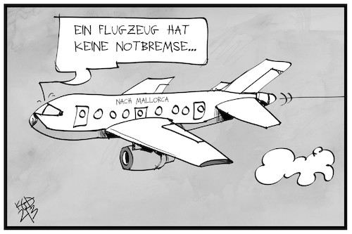 Cartoon: Notbremse (medium) by Kostas Koufogiorgos tagged karikatur,koufogiorgos,illustration,cartoon,mallorca,urlaub,flugzeug,pandemie,notbremse,ausgangssperre,karikatur,koufogiorgos,illustration,cartoon,mallorca,urlaub,flugzeug,pandemie,notbremse,ausgangssperre