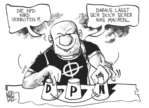 Cartoon: NPD-Verbot (medium) by Kostas Koufogiorgos tagged npd,neonazi,skinhead,partei,neu,hütchenspiel,verbot,innenminister,rechtsradikalismus,rechtsextremismus,terrorismus,karikatur,kostas,koufogiorgos,npd,neonazi,skinhead,partei,neu,hütchenspiel,verbot,innenminister,rechtsradikalismus,rechtsextremismus,terrorismus,karikatur,kostas,koufogiorgos