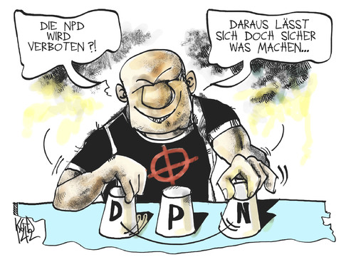 Cartoon: NPD-Verbot (medium) by Kostas Koufogiorgos tagged npd,neonazi,skinhead,partei,neu,hütchenspiel,verbot,innenminister,rechtsradikalismus,rechtsextremismus,terrorismus,karikatur,kostas,koufogiorgos,npd,neonazi,skinhead,partei,neu,hütchenspiel,verbot,innenminister,rechtsradikalismus,rechtsextremismus,terrorismus,karikatur,kostas,koufogiorgos