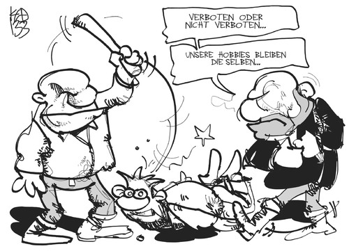 Cartoon: NPD-Verbot (medium) by Kostas Koufogiorgos tagged npd,verbot,regierung,fdp,neonazi,gewalt,rechtsextremismus,terrorismus,karikatur,kostas,koufogiorgos,npd,verbot,regierung,fdp,neonazi,gewalt,rechtsextremismus,terrorismus,karikatur,kostas,koufogiorgos