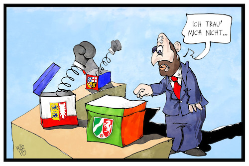 Cartoon: NRW-Wahl (medium) by Kostas Koufogiorgos tagged karikatur,koufogiorgos,illustration,cartoon,nrw,schulz,landtagswahl,saarland,schleswig,holstein,spd,paket,schlag,karikatur,koufogiorgos,illustration,cartoon,nrw,schulz,landtagswahl,saarland,schleswig,holstein,spd,paket,schlag