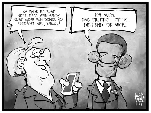 Cartoon: NSA-Überwachung (medium) by Kostas Koufogiorgos tagged karikatur,koufogiorgos,illustration,cartoon,doppelagent,spionage,usa,deutschland,geheimdienst,politik,merkel,obama,handy,überwachung,bundeskanzlerin,präsident,karikatur,koufogiorgos,illustration,cartoon,doppelagent,spionage,usa,deutschland,geheimdienst,politik,merkel,obama,handy,überwachung,bundeskanzlerin,präsident